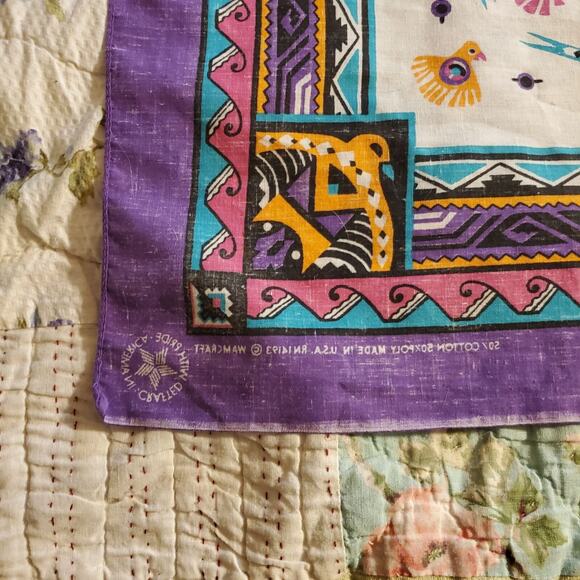 Vintage Wamcraft Southwestern Native American Purple Bird Bandana - Made in USA - Picture 7 of 8